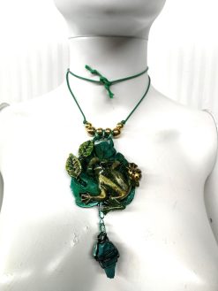 Witch Familiar Frog Necklace, Polymer Clay Amulet, Spirit Guide Jewelry