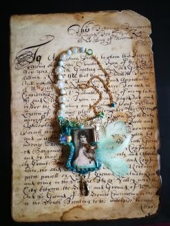 Belle Epoque Photo Charm Necklace, Feather Pendant, Art Deco Nouveau Jewelry