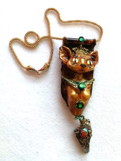 Handmade Bastet Cat Pendant, Belle Epoque Egyptian Revival Jewelry