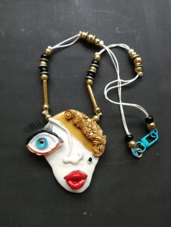Brutalist Face Pendant, Pop Art Necklace, Handmade Italian Jewelry