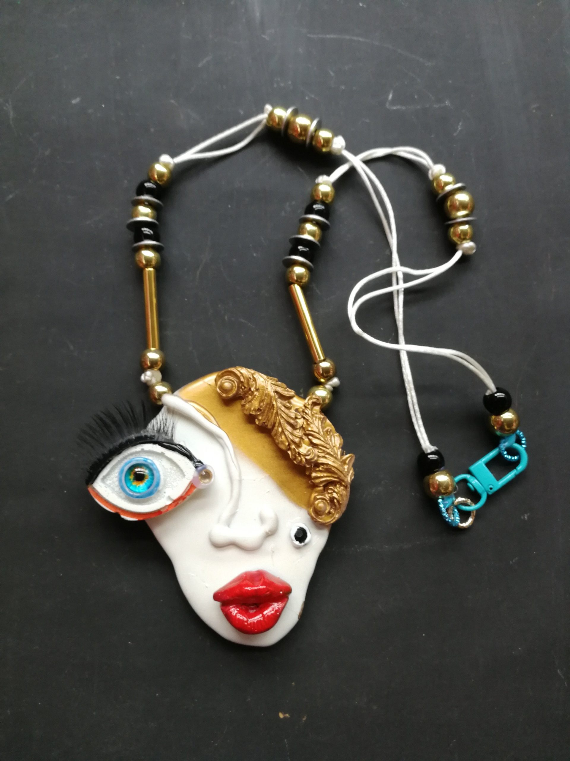 Brutalist Face Pendant, Pop Art Necklace, Handmade Italian Jewelry