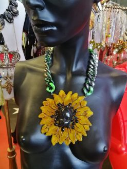 Sunflower Necklace and Bracelet Daisy Pendant, Floral Suit Set Jewelry, Sun Flower Brutalist Modernist