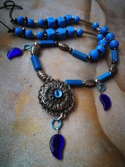 Turkish Evil Eye, Statement Pendant Good Luck Boho Ethnic Folk Jewelry Necklace Silver Charm
