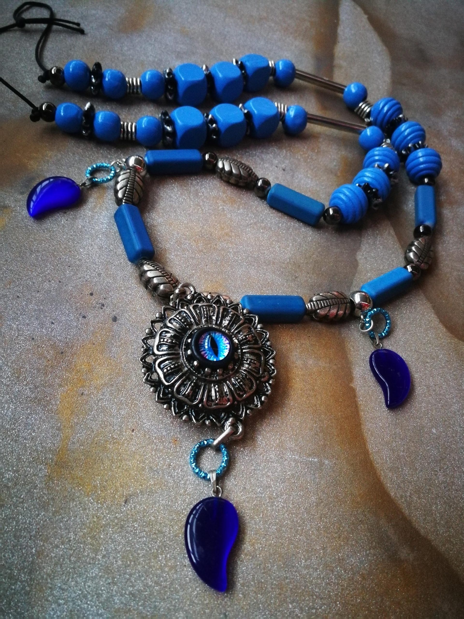 Turkish Evil Eye, Statement Pendant Good Luck Boho Ethnic Folk Jewelry Necklace Silver Charm