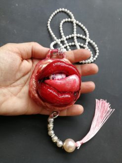 Lips Gloss Jewelry, Romantic Kiss Necklace, Modernist Pop Art Pendant, Hip Hop Tassel Charm