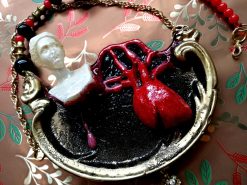 Brutalist Heart Pendant Necklace, Antique Statue, Pearl Jewelry