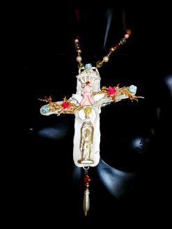 Baroque Virgin Mary Cross Pendant, Rococo Cherubim Bib Necklace