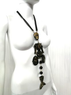 Macabre Jewelry Dark Necklace, Skull Skeleton Pendant, Gothic Punk Jewellery, Creepy Hauted Siren Mermaid
