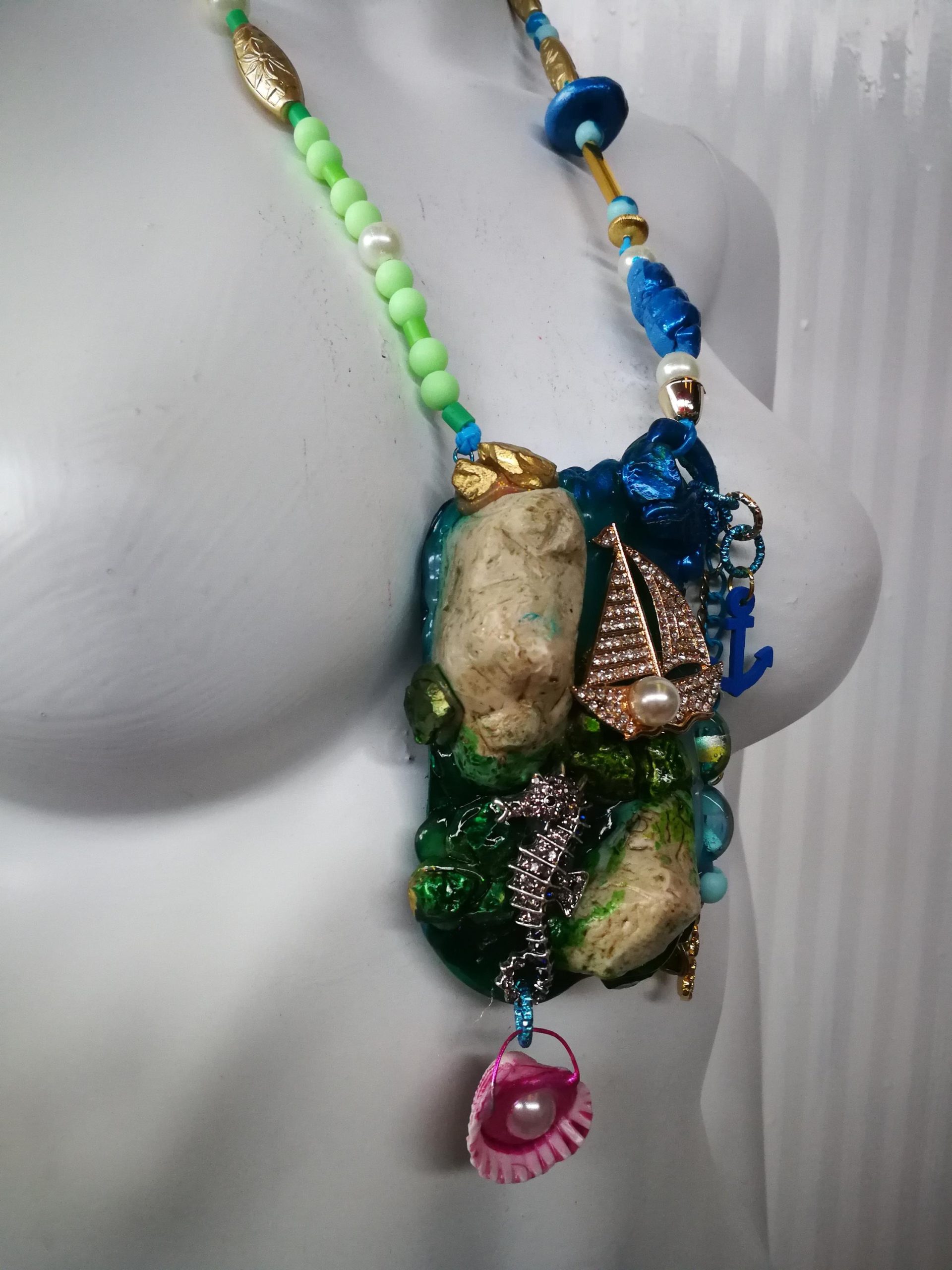 Shell Necklace, Statement Charm Pendant, Seashell Mermaid Jewelry, Sculpture Pendant, Luxury Cruise Ship Marine