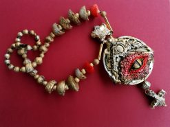 Dragon Eye Pendant, Royal Crown Gothic Jewelry Locket Medallion Charm Sculpture Statement Aristocratic Necklace
