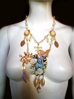 Fine Jewelry, Marie Antoniette Rococo Pendant, Luxury Medallion Baroque Charm Pearls, Roses Filigree Romantic