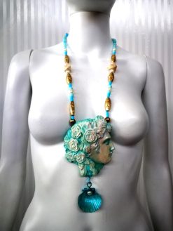 Greek Jewelry, Antique Mythology God Goddess Statue Sculpture Pendant, Big Bold Chunky Necklace Shell