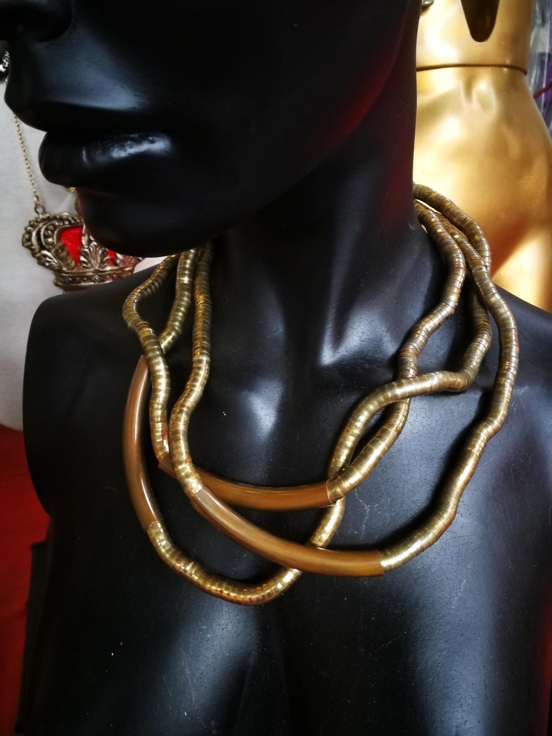 Statement Necklace – Brutalist Minimalist Gold Collar Choker, Futuristic Avant-Garde Italian Jewelry Design