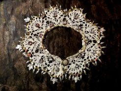 Wednesday Addams Macrame Collar Choker, Embroidered Lace Bib, Crystals & Pearls