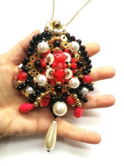 Baroque Pearl Necklace, Hand Embroidered Jewelry, Luxury Pendant Rococo Charm, Chain Amulet Antique Jewelry