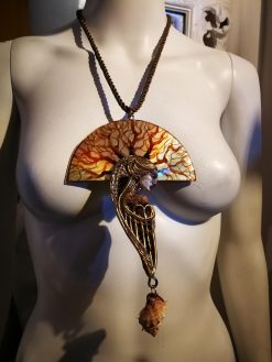 Siren Mermaid, Belle Epoque Jewelry Art Noiuveau, Liberty Style Bib Pendant Seashell Charm Shell