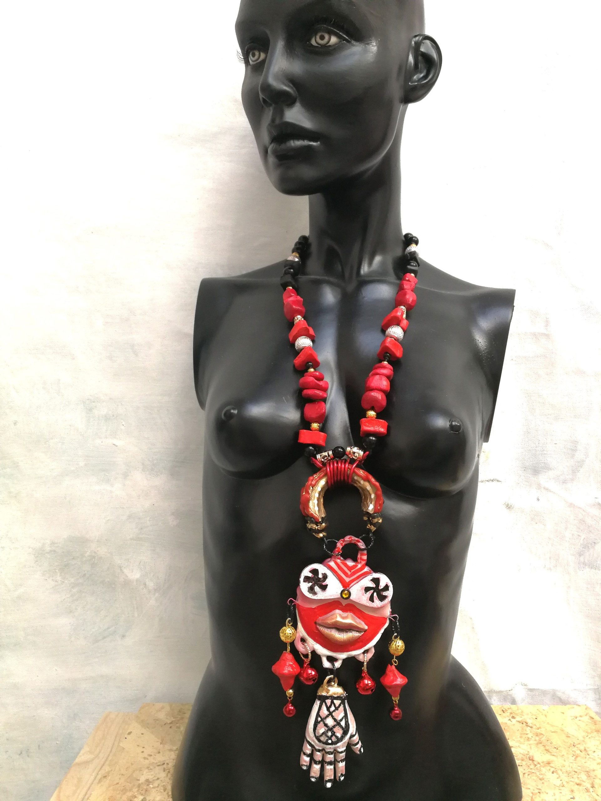 Tribal Jewelry Ainu Tribe, Japanese Folk Chunky Pendant, Helping Hand Statement Necklace Charm Maximalist
