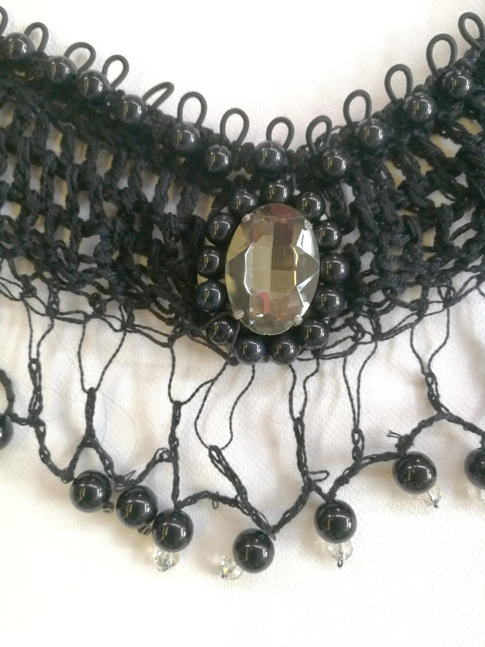 Marie Antoniette Choker, Embroidered Crochet Fine Lace Jewelry, Medallion Necklace Fetish Collar Statement Cameo
