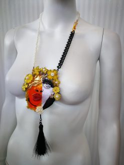 Happy Face Pendant, Brutalist Chunky Portrait, Mirror Eye Lips Pop Art Statement Jewelry Charm