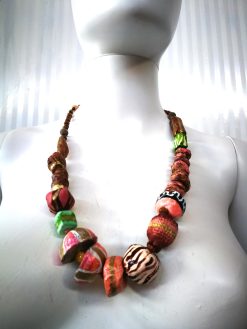 Luxury Jewelry Black Pink Gold Sculpted Beaded Statement Necklace, Haute Couture Orb Design OOAK