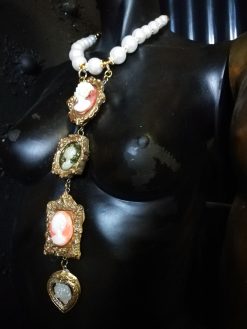 Gallery Wall Cameo Tie Necklace, Layered Pendant Statement Jewelry Antique Historical Baroque Sculptural Jewel
