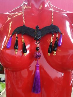 Bat Vampire Jewelry Dark Necklace, Beaded Tassel Pendant Chain, Gothic Punk Rock Jewel Charm