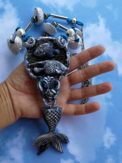 Siren Tail Jewel, Mermaid Necklace Jewelry, Statement Luxury Sculpture Fish Pendant Sea Life Chain