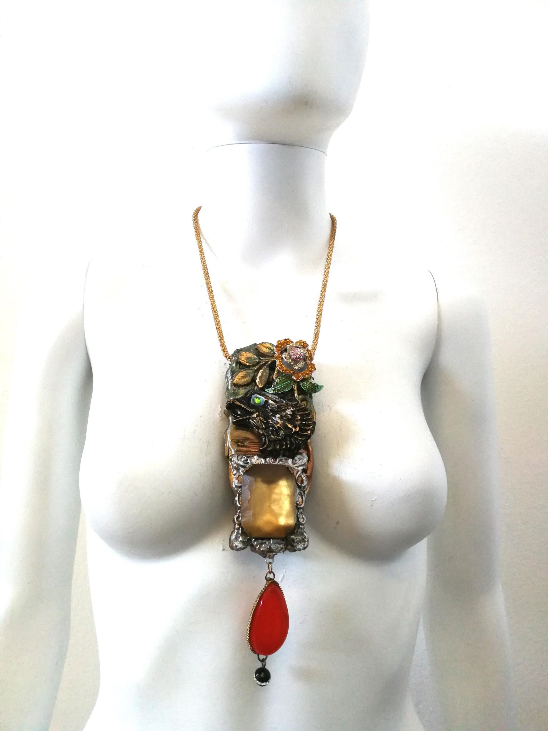 Luxury Jewelry, Eagle Necklace Pendant, Vulture Charm Jewellery Bird, Locket Flower Cubic Zirconia Stone
