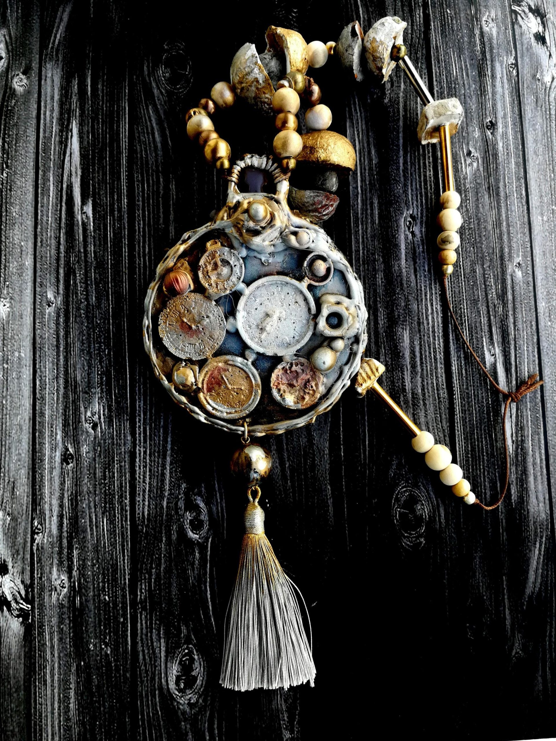 Royal Crown, Bold Chunky Necklace Brutalist Pendant, Steampunk Watch Jewelry Charm Queen and King
