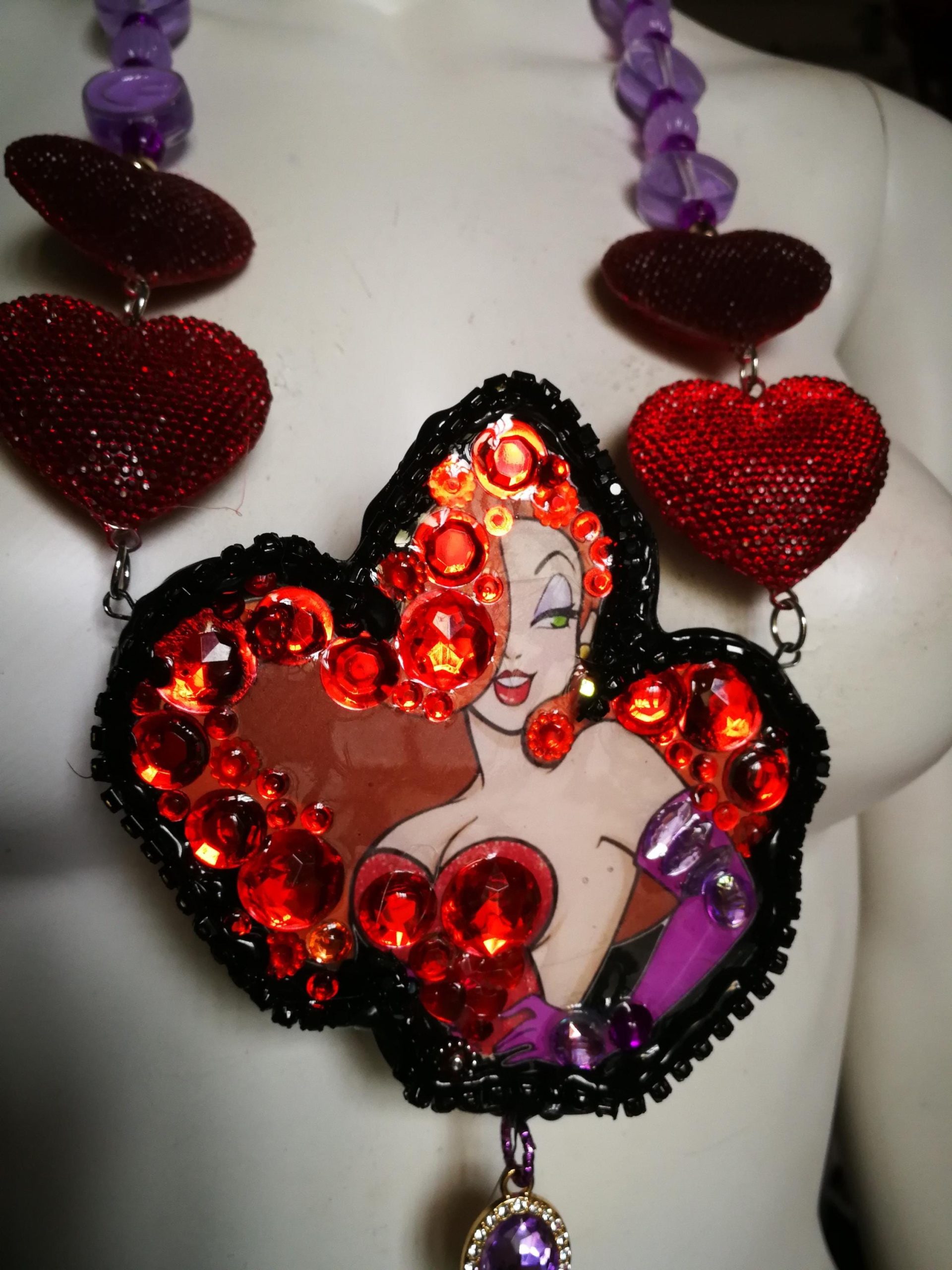 Jessica Rabbit - Big Bold Chunky Necklaces, Statement Cartoon Jewelry, Hollywood Icon Whimsical Heart Pendant