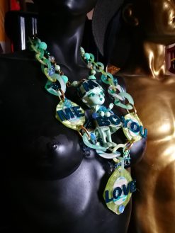 Statement Jewelry, Alphabet Anime Doll Assemblage Necklace, Layered Lariat Jewellery, Bold Chunky Letter Pendant