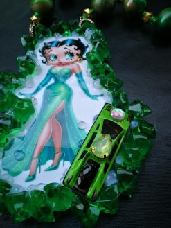 Betty Boop - Big Bold Chunky Necklaces, Statement Green Emerald Jewelry, Old Hollywood Icon Diva Pendant