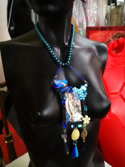Art Deco Necklace, Artist Statement Jewelry Royal Portrait & Butterfly Flower Retro Pendant Charleston Collar
