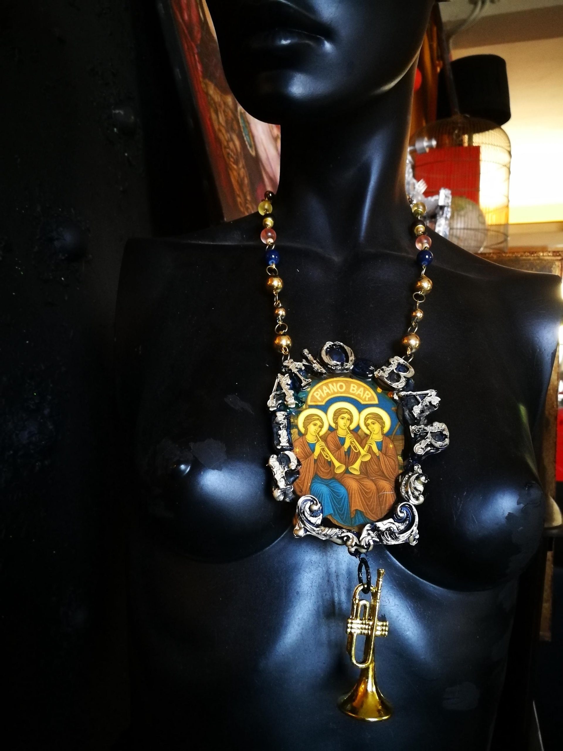 Holy Pop Pendant, Oddities and Curiosities Jewelry Religious Baroque, Icon Necklace Ironic Musical Angel
