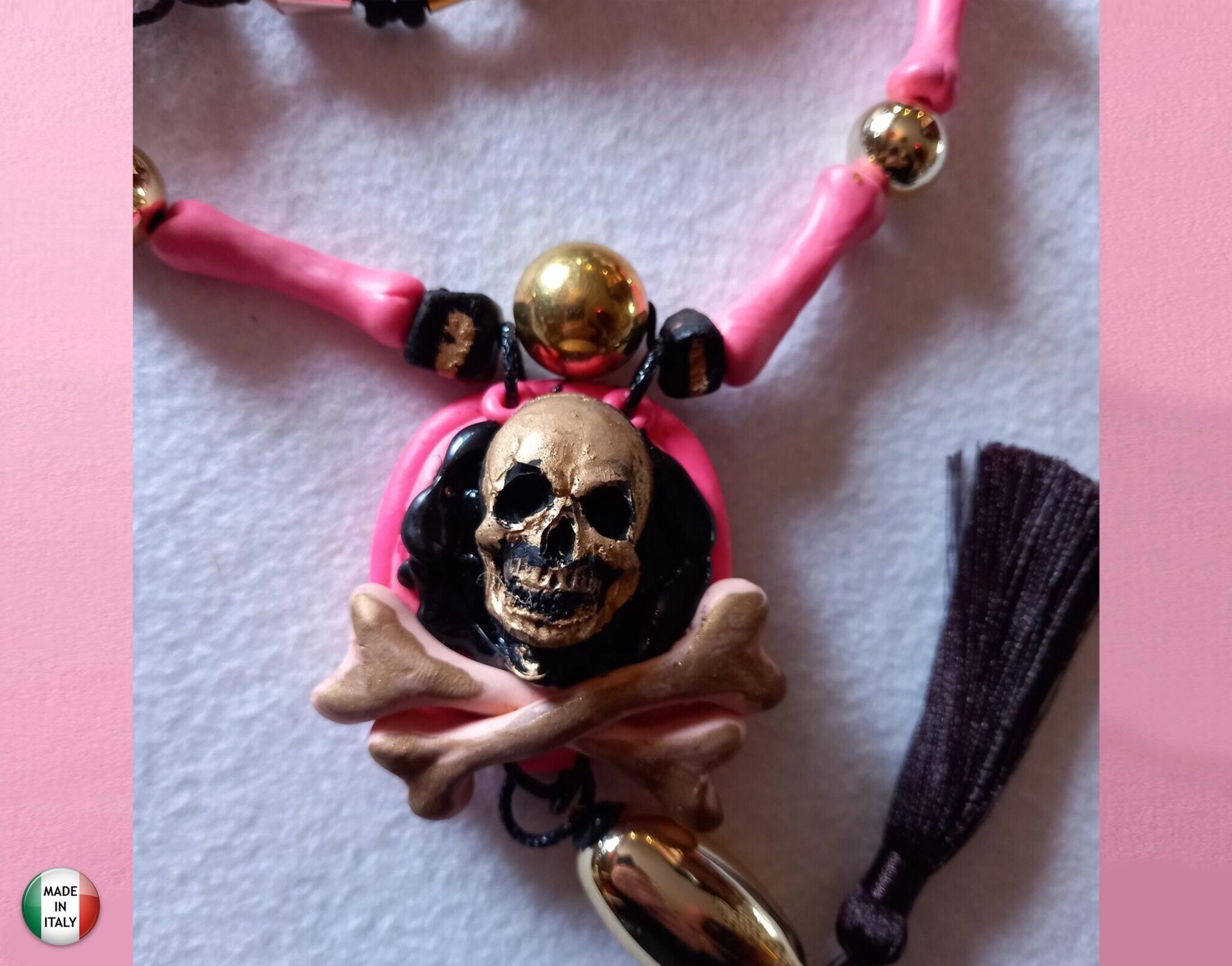 Mexican Necklace, Ethnic Glamour Whimsical Skull & Bones Pendant, Boho Quirky Oddities Jewelry Charm