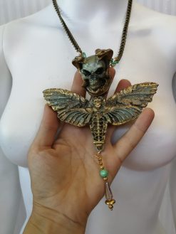Butterfly Skull Pendant, Lunar Moth Victorian Gothic Statement Necklace & Steampunk Fantasy Charm Sculptural Jewelry