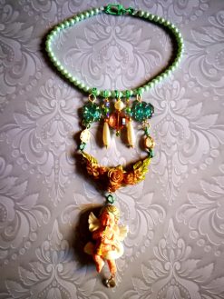 Guardian Angel, Religious Baroque Winged Archangel Pendant, Necklace Jewelry Flower Charm Celestial Cherubim Seraphim