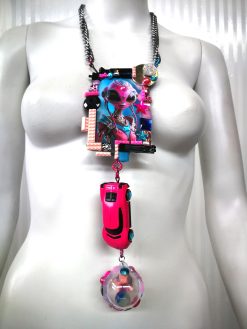 Futuristic OOAK Jewelry, Alien Statement Necklace UFO Area 51 Extraterrestrial E.T Design, Hi Tech Pendant