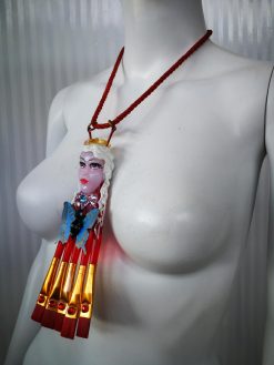 Statement Jewelry, Assemblage Necklace Pendant Doll Head, Modernist Design Chunky Charm Artist Painter Brush