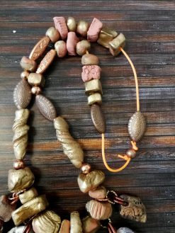 Beaded Necklaces, Boho Jewelry Earth Tone Bib, Chunky Handmade Stone Jewelry, Brutalist Pendant Charm