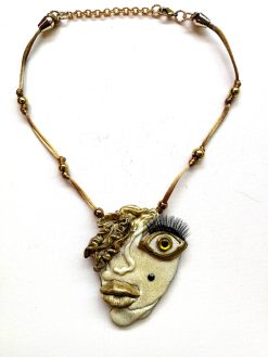 Happy Face Necklace, Brutalist Pendant Chunky Portrait, Minimalist Eye Lips Pop Jewelry Charm Head
