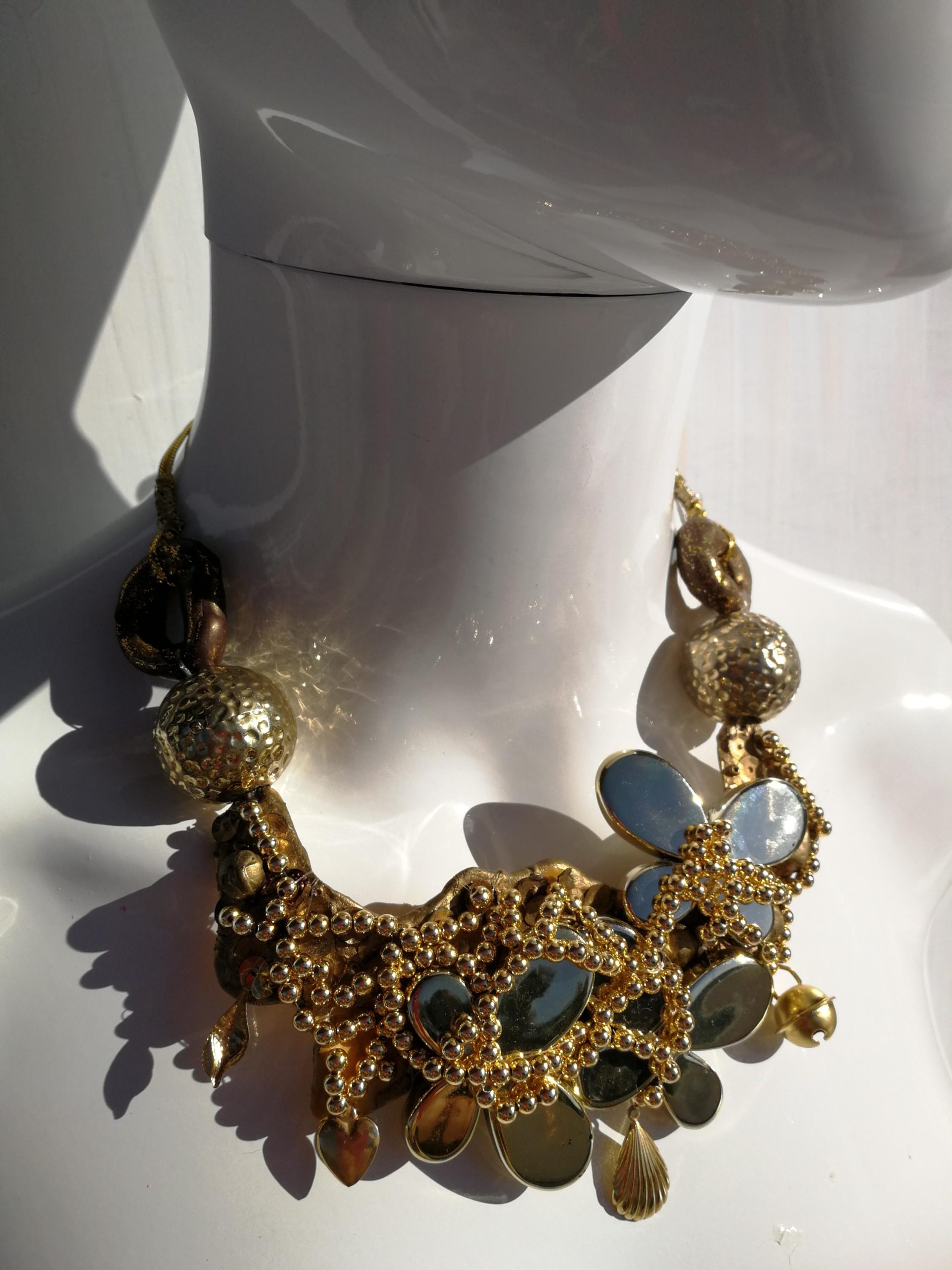 Sculptural Choker Baroque Necklace, Gold Glamour Collar Bib Maximalist Luxury Statement Costume Jewelry Couture