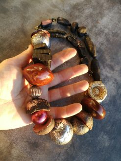 Beaded Choker, Classic Statement Jewelry, Big Bold Chunky Necklaces, Metallic & Ceramic Sculptured Brutalist Design