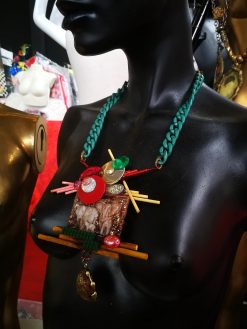 Sculpture Jewelry, Vintage Bakelite and Celluloid Assemblage Necklace, Elephant Abstract Design Chunky Jewel Chain