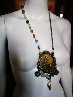 Holy Pop Jewelry, Ironic Vibes Religious Baroque Style, Orthodoxe Icon Necklace, Madonna with Child Motocycle Pendant
