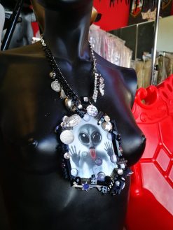 Futuristic Necklace Alien, Avant-garde UFO Jewelry, Area 51 Extraterrestrial E.T , Modernist Design Pendant