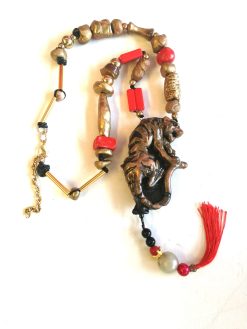 Black Panther Pendant, Designer Jewelry Sculptural Statement Big Bold Chunky Necklace Golden Wild Animal