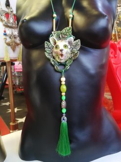 Statement Necklace - Animal Pendant Luxury Art Jewelry - Mountain Bear Forest Totem Sculptural Beaded Design