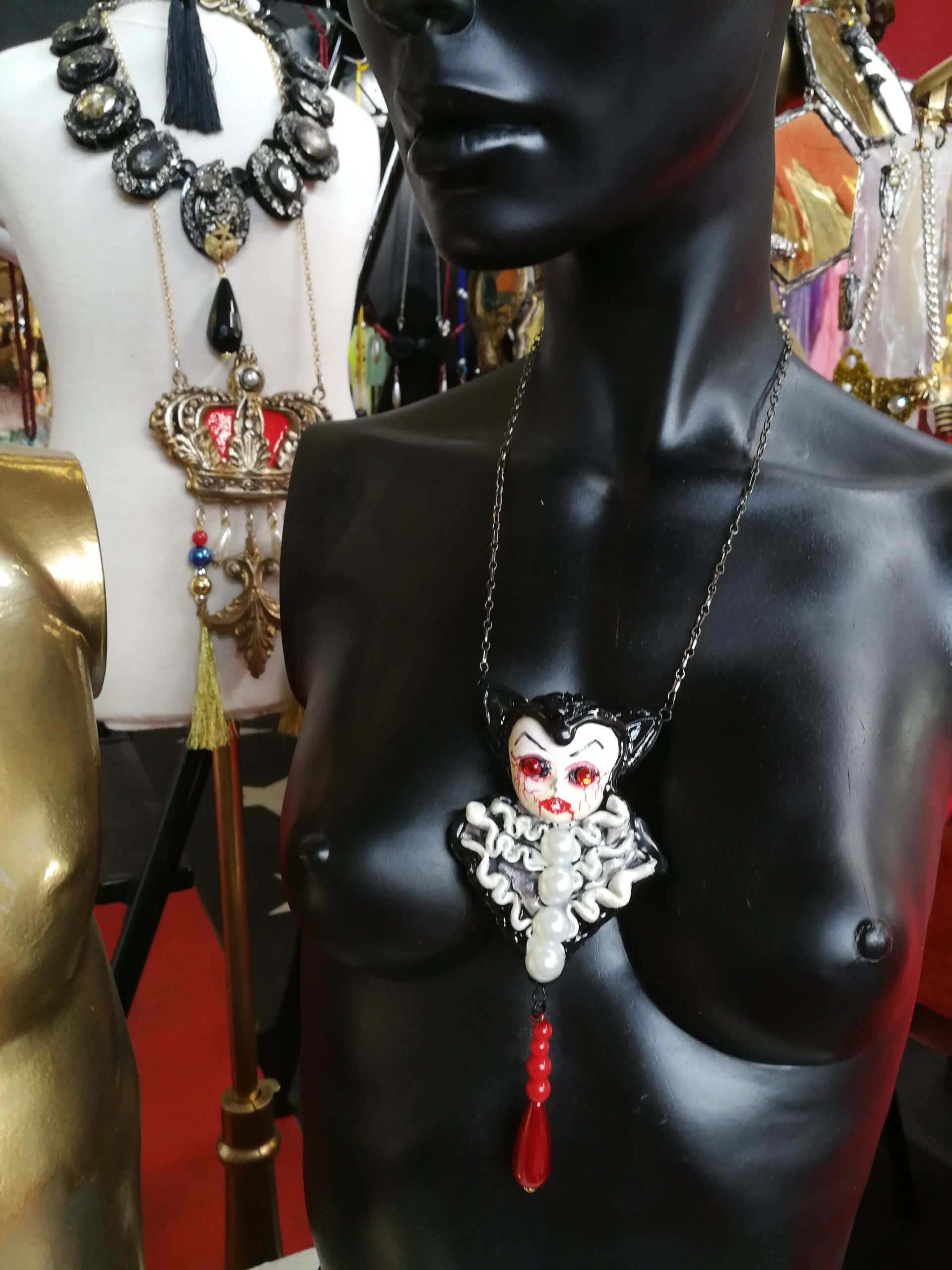 Bat Vampire Doll Pendant, Dracula Transilvania Gothic Jewel, Locket Medallion Charm, Jewelry Sculpture Necklace