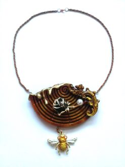 Queen Bee Necklace, Luxury Jewelry Baroque Flower, Gold Bumble Honey Nest Pendant Insect Charm